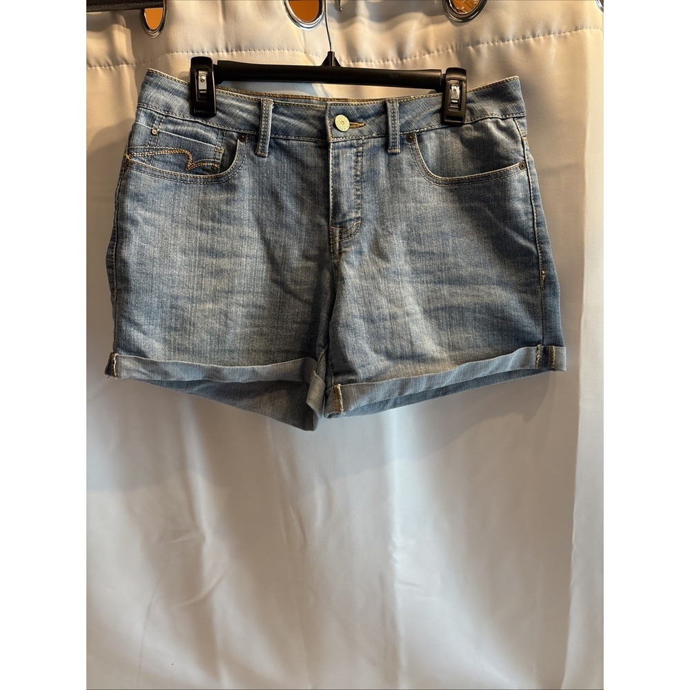 Faded Glory Women's Blue Denim Shorts Size 6 Cuffed Pockets Button